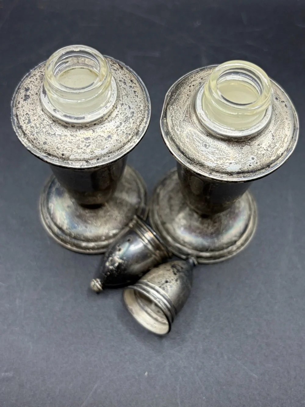 Crown Vintage Sterling Silver Weighted Salt Pepper Shakers Tableware Dinnerware